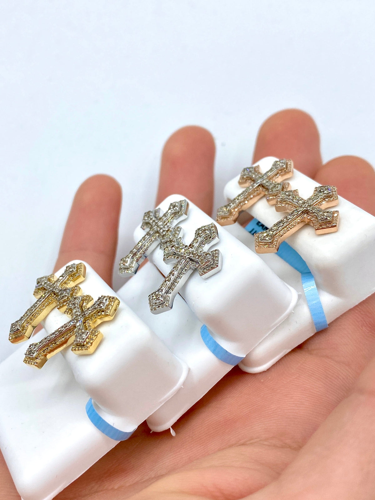 14K Gold Large Cross Diamond Earrings - additional product view 3