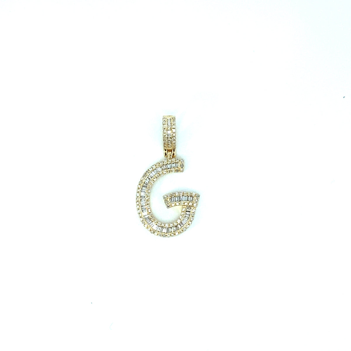 14K Gold Bamboo Initial Letter Diamond Baguette Pendants Full Collection - additional product view 55