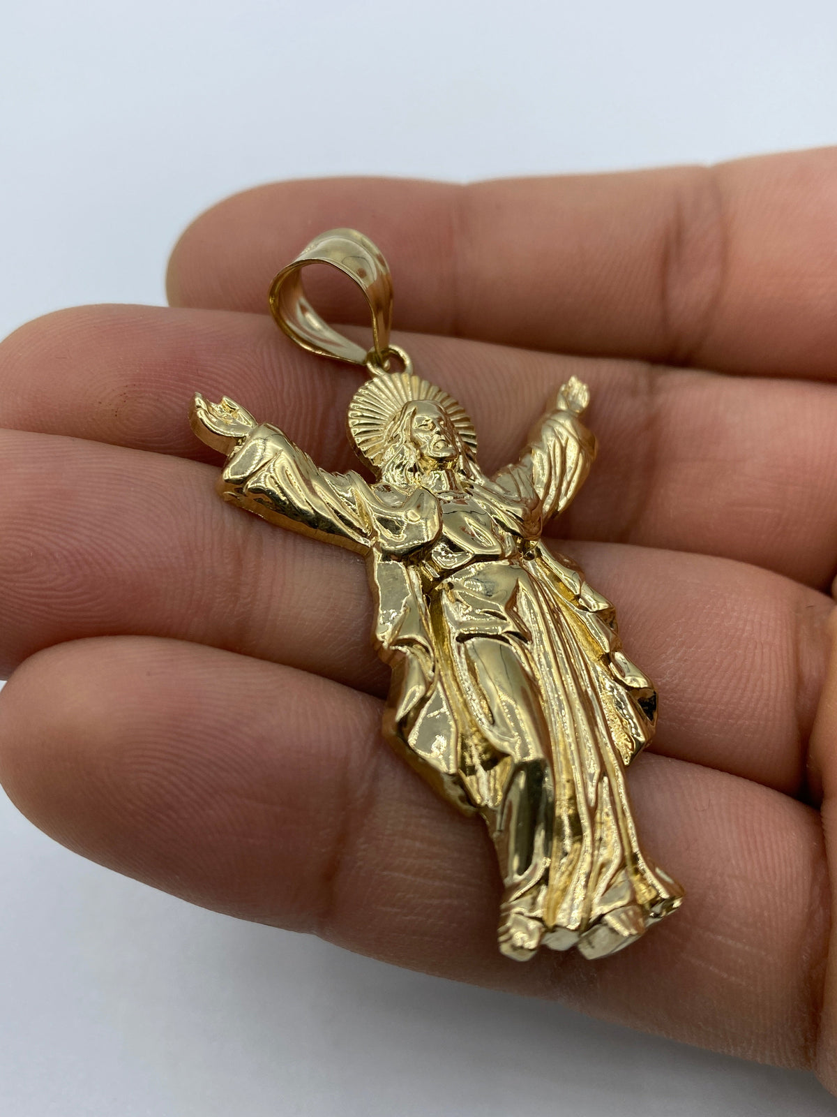 14K Gold Jesus with Halo Pendant 2.2 in - additional product view 7