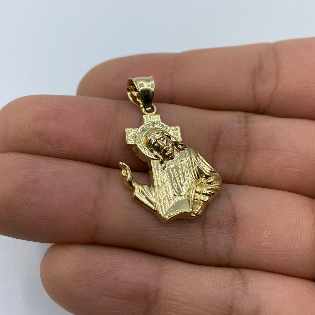 14K Gold Jesus Carrying Cross Pendant 1.25 in - additional product view 5