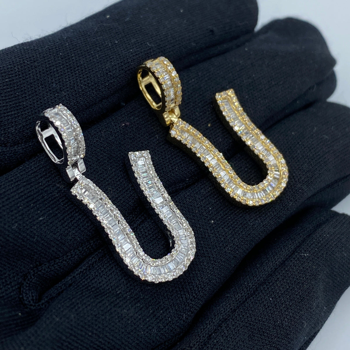 14K Gold Initial U Diamond Baguette Pendant - additional product view 3