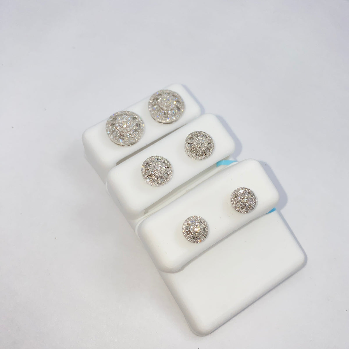 14K Gold Circle Cake Halo Diamond Baguette Earrings - additional product view 4