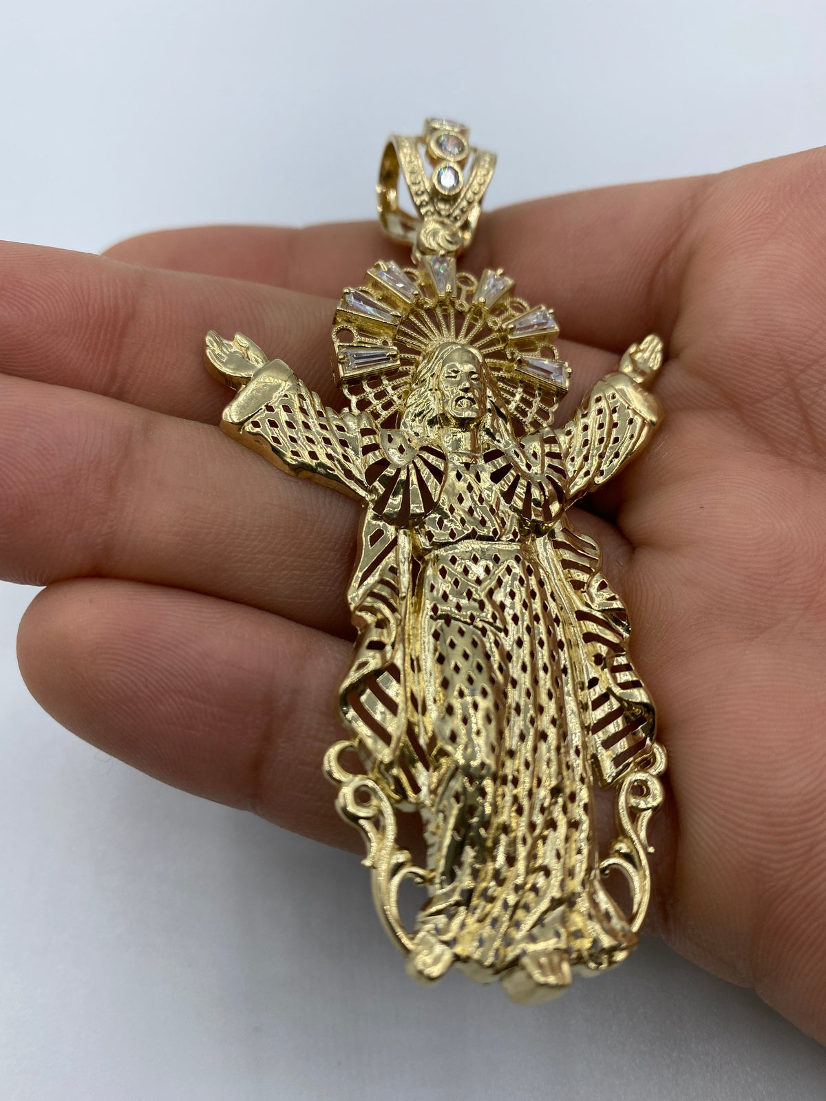 14K Gold Jesus with Halo Pendant 3.25 in - additional product view 7