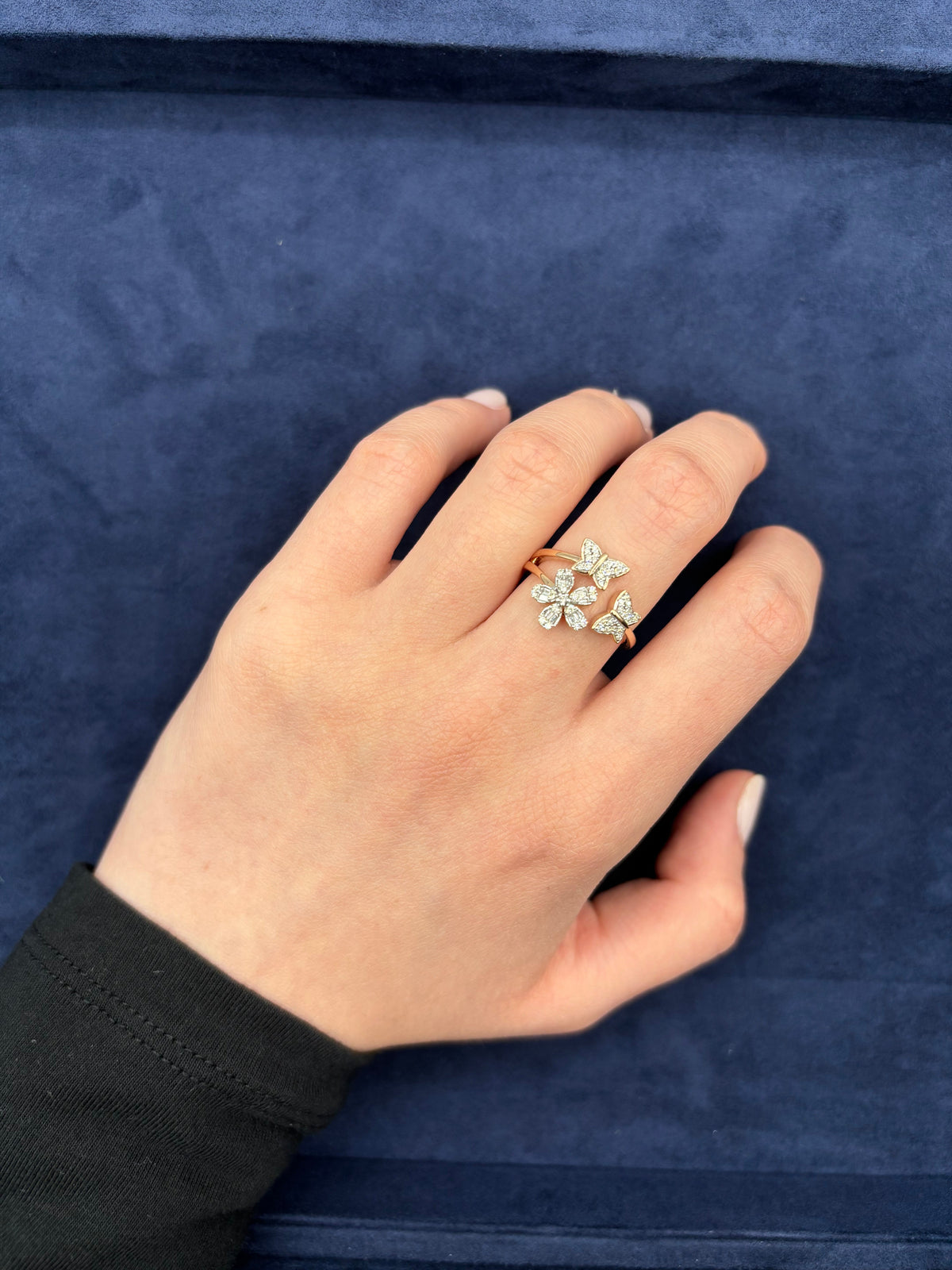 14K Gold Flower Butterfly Diamond Ring - additional product view 13