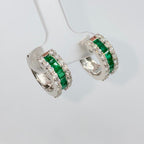 18K Gold Emerald Hoop Diamond Earrings - additional product view 3