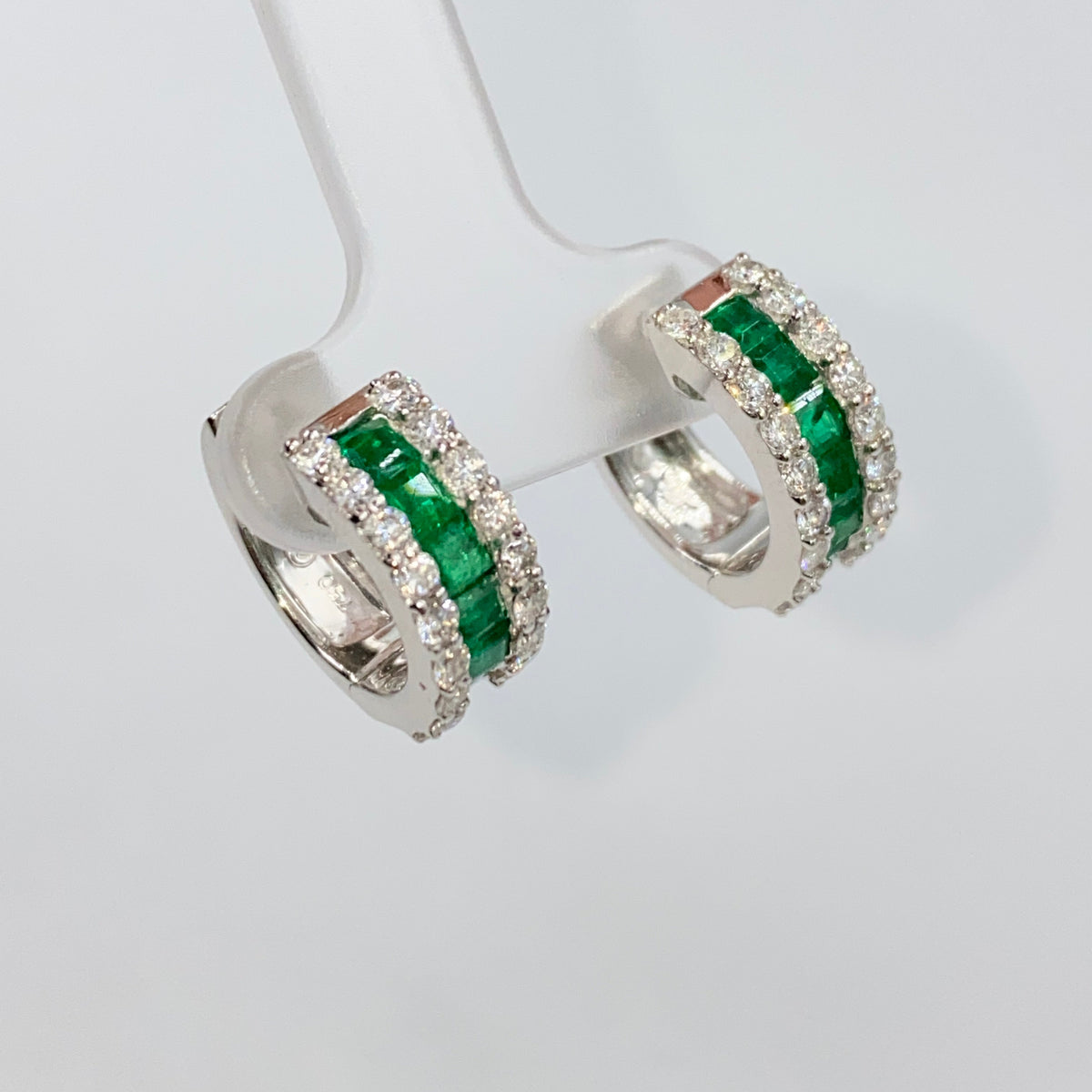 18K Gold Emerald Hoop Diamond Earrings - additional product view 3