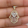 14K Gold Heart Hamsa Diamond Pendant in yellow gold - close-up product photo