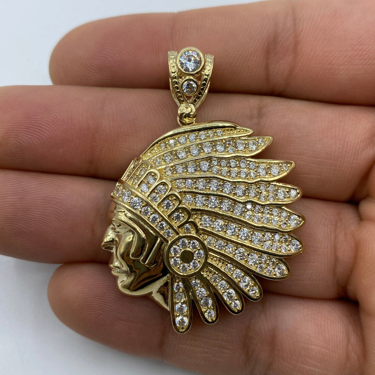 14K Gold Indian Chief Head Pendant - additional product view 3