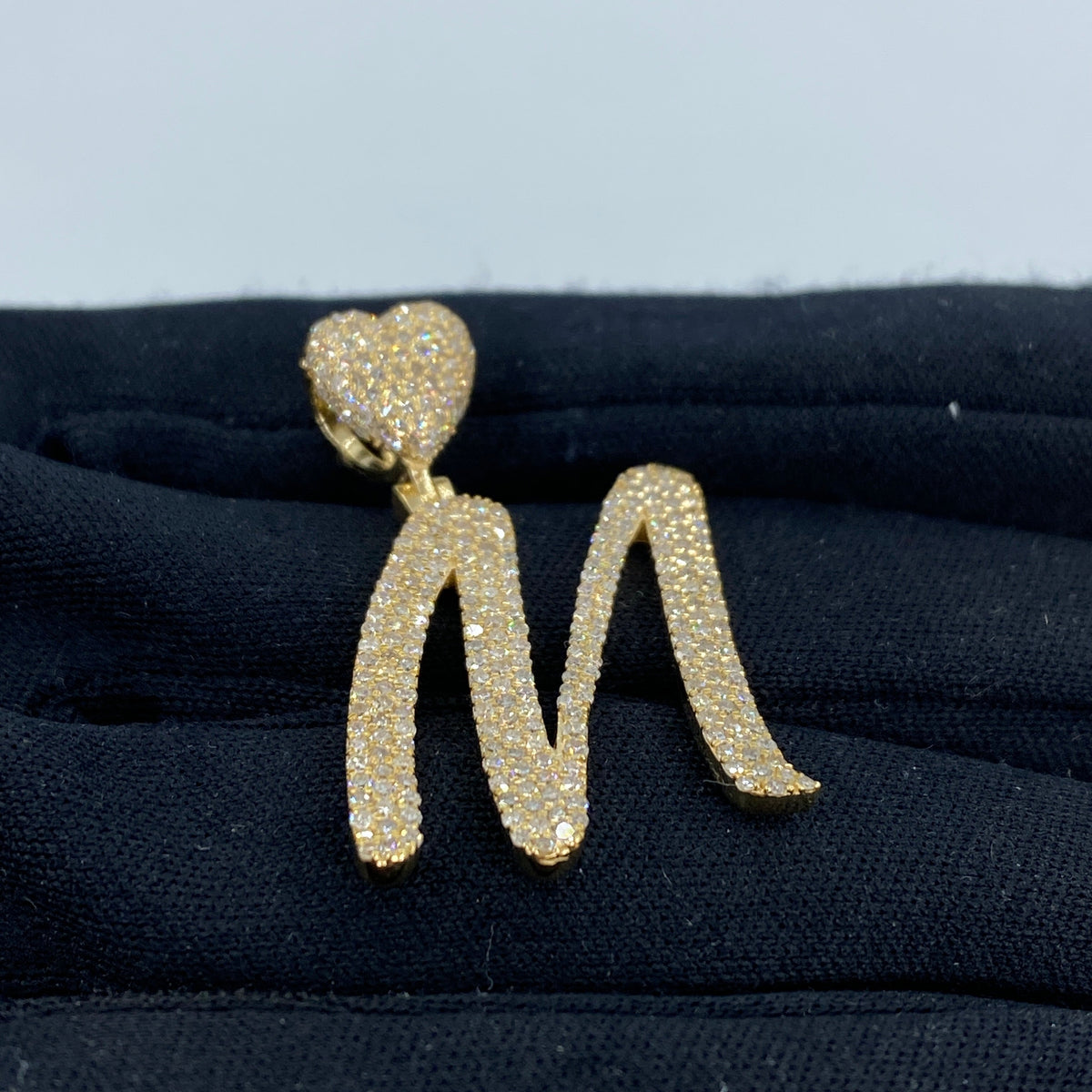14K Gold Initial M Script Heart Diamond Pendant - additional product view 4
