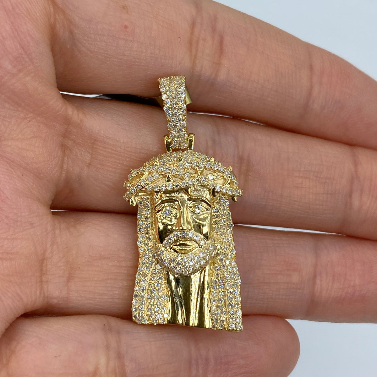 10K Gold/14K Jesus Head Diamond Pendant in yellow gold, 10K - close-up product photo