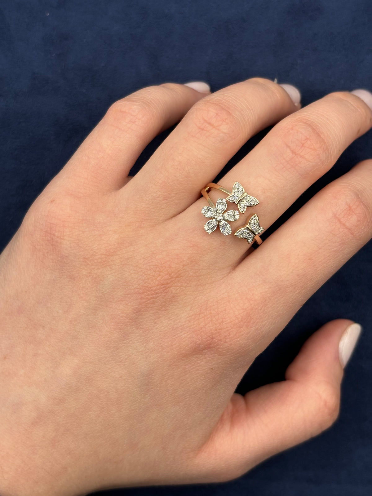 14K Gold Flower Butterfly Diamond Ring - additional product view 11