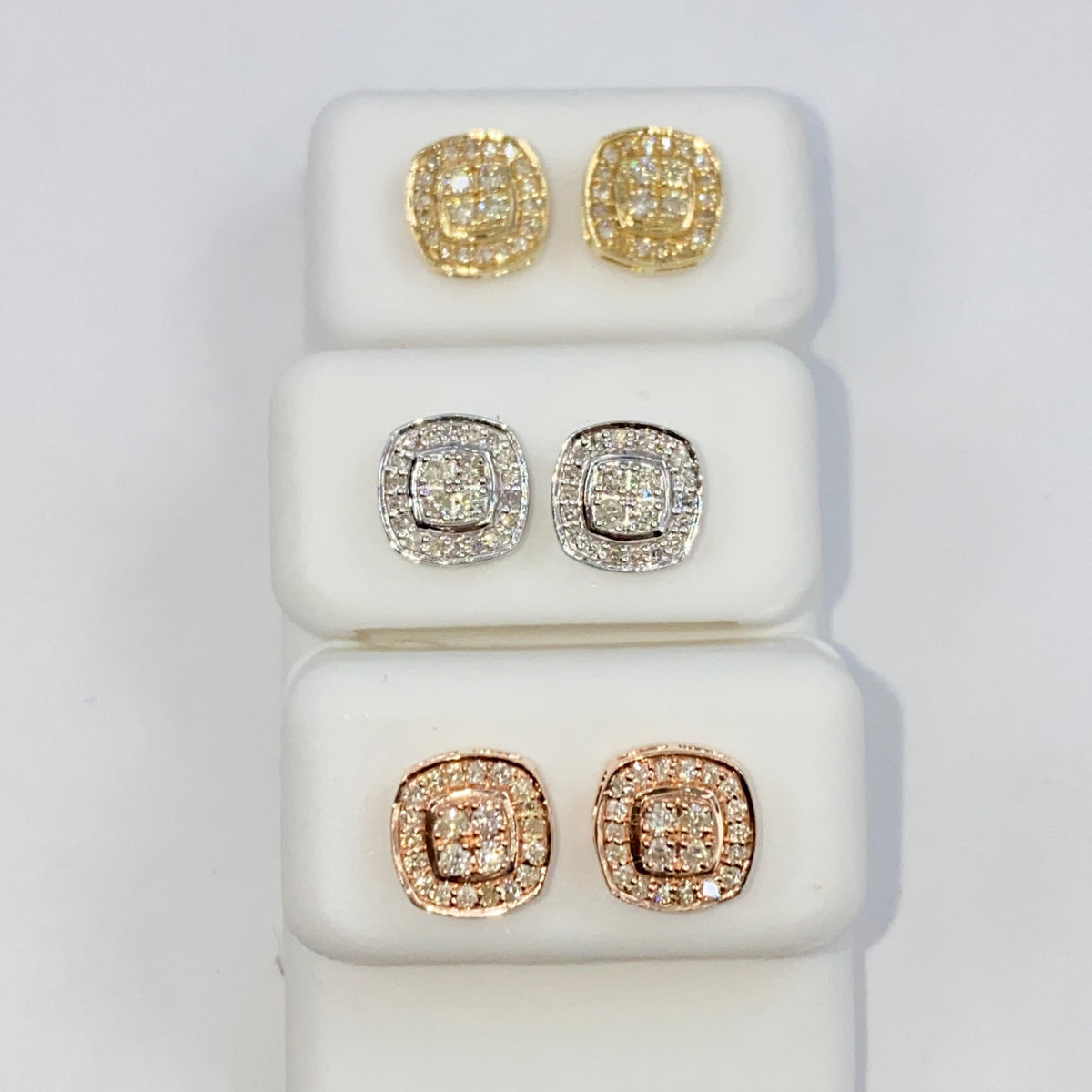 14K Gold 8mm Rounded Square Halo Diamond Earrings - additional product view 6