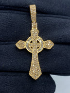10K Gold Celtic Cross Diamond Baguette Pendant 1.2 Ct in yellow gold - close-up product photo