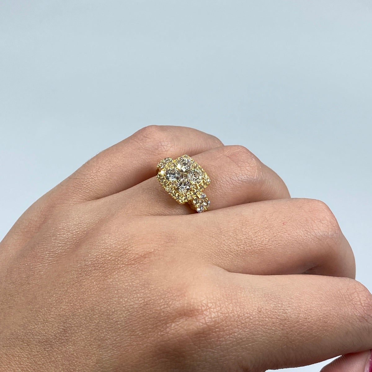 14K Gold Admire Jumbo Halo Square Diamond Engagement Ring in yellow gold - close-up product photo