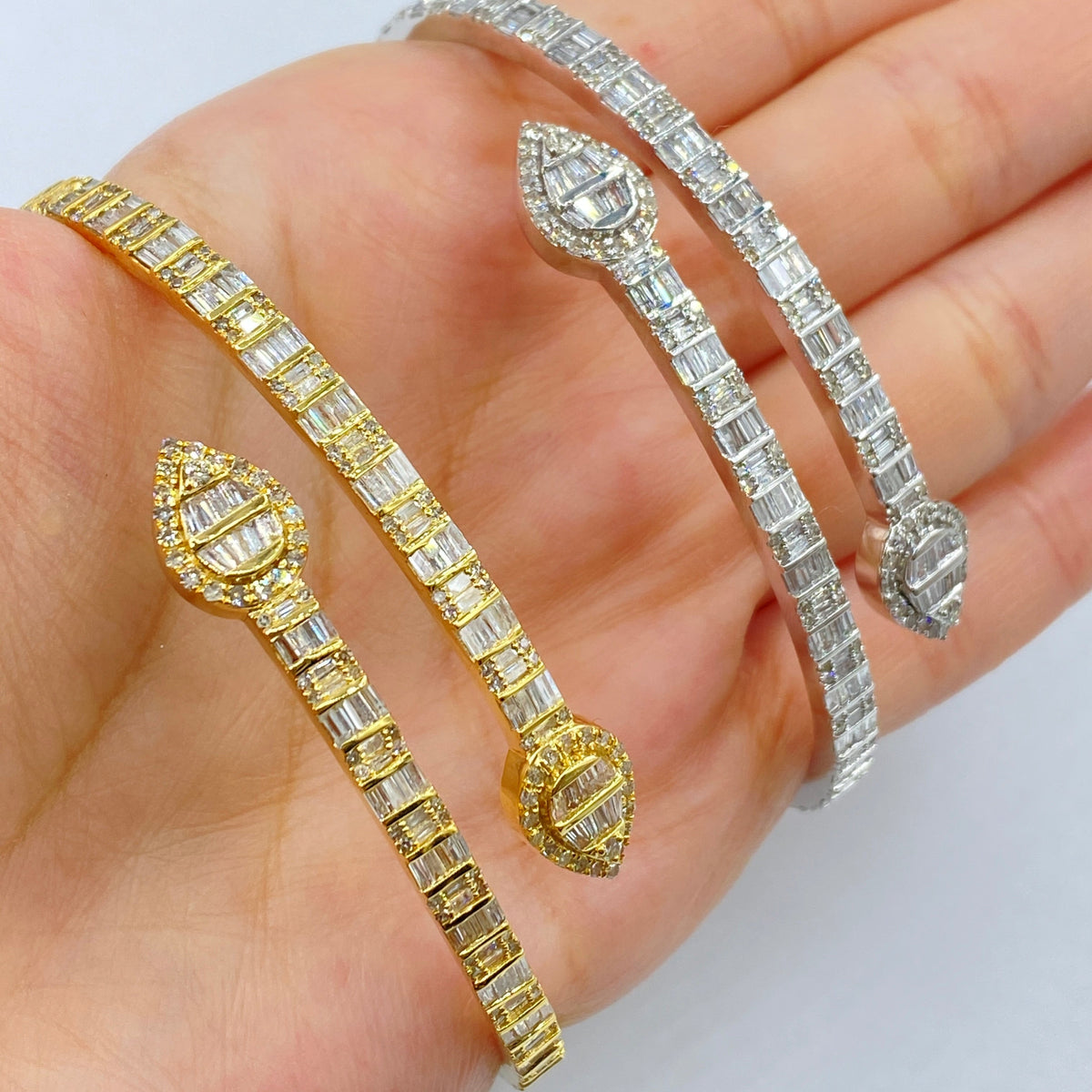 Pear Shape Diamond Baguette Bangle Bracelet 6.5 in - additional product view 2