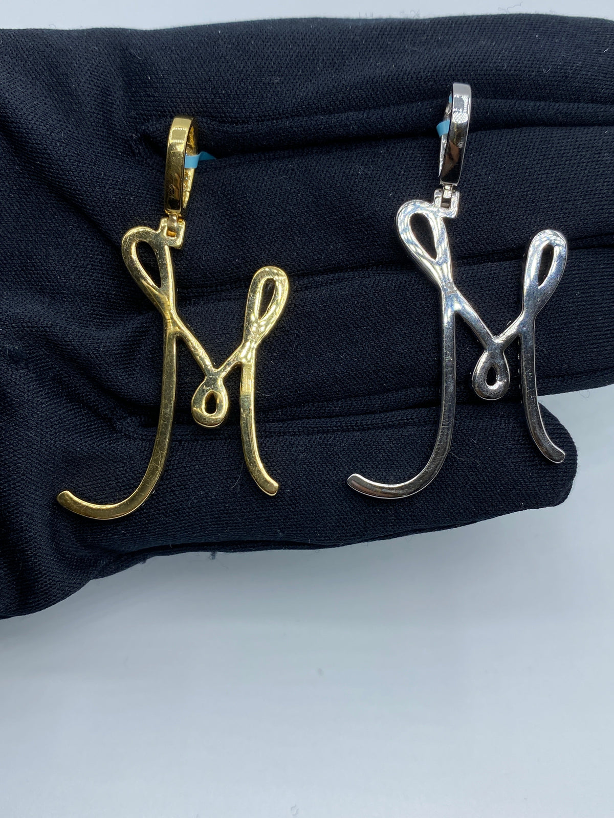 14K Gold Initial M Large Script Diamond Pendant - additional product view 6