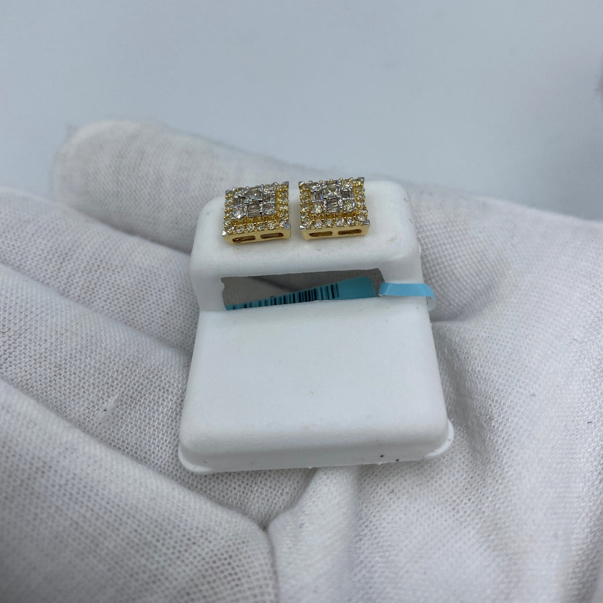 14K Gold Curved Square Diamond Baguette Earrings - additional product view 4