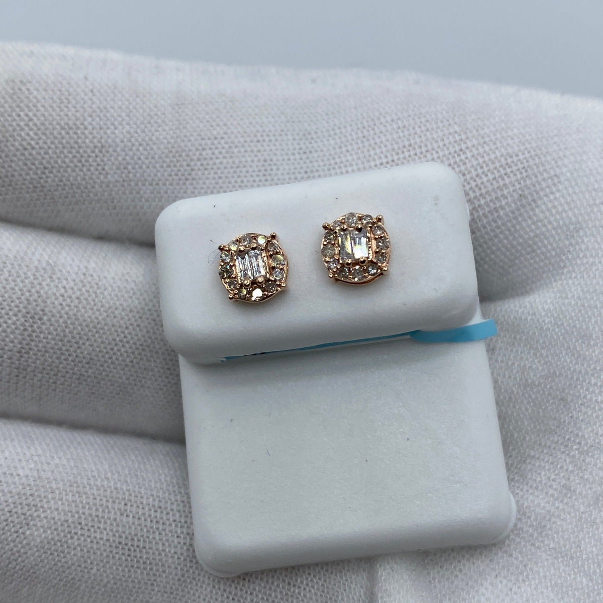 14K Gold Diana Circle Diamond Baguette Earrings in rose gold - close-up product photo