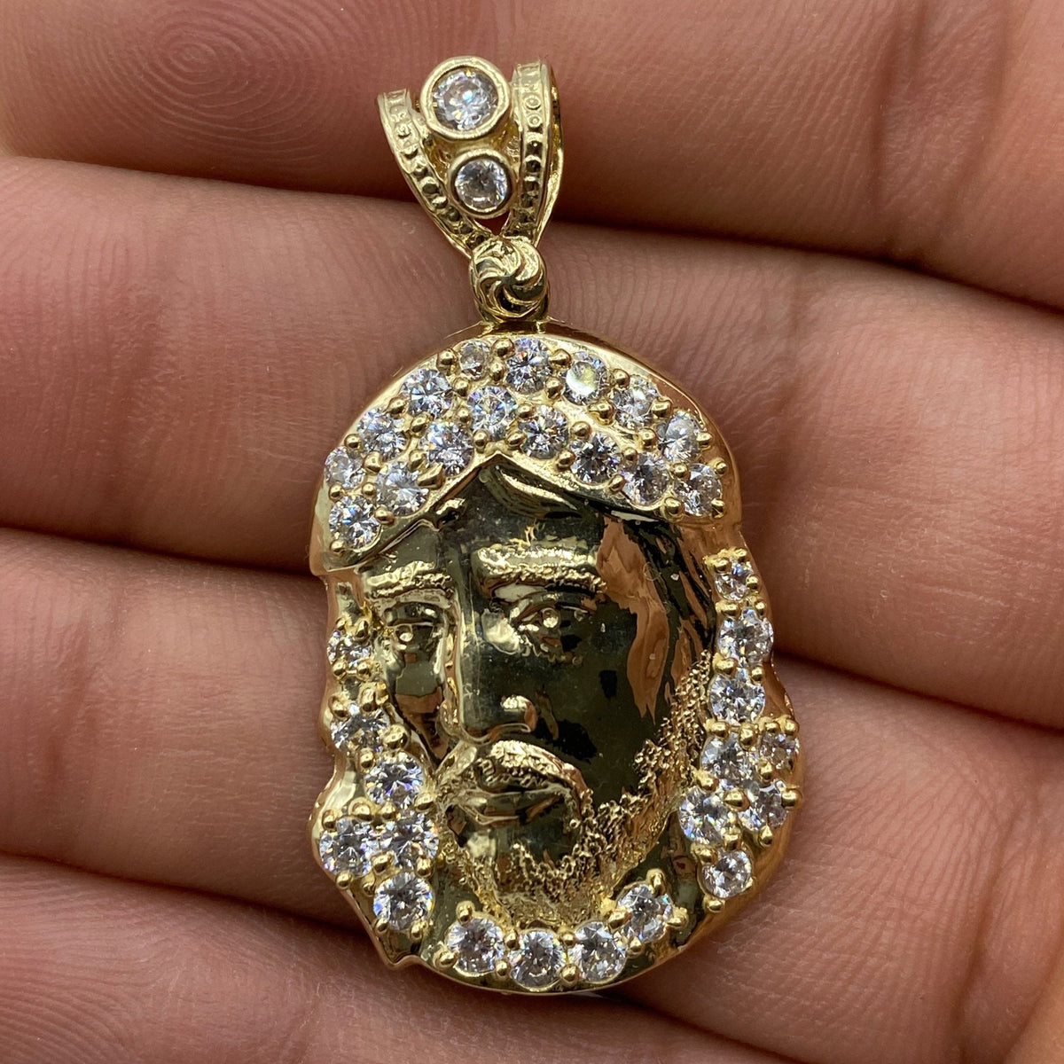 14K Gold Jesus Head Pendant 1.5 in - additional product view 3