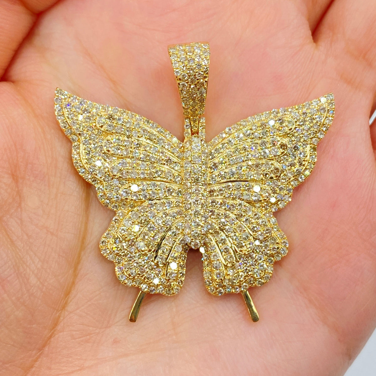 14K Gold Jumbo Butterfly Diamond Pendant in yellow gold - close-up product photo