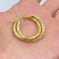 14K Alligator Textured Gold Hoop Earrings 3.5mm, 1.2" - close-up product photo