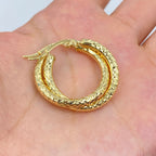 14K Alligator Textured Gold Hoop Earrings 3.5mm, 1.2" - close-up product photo
