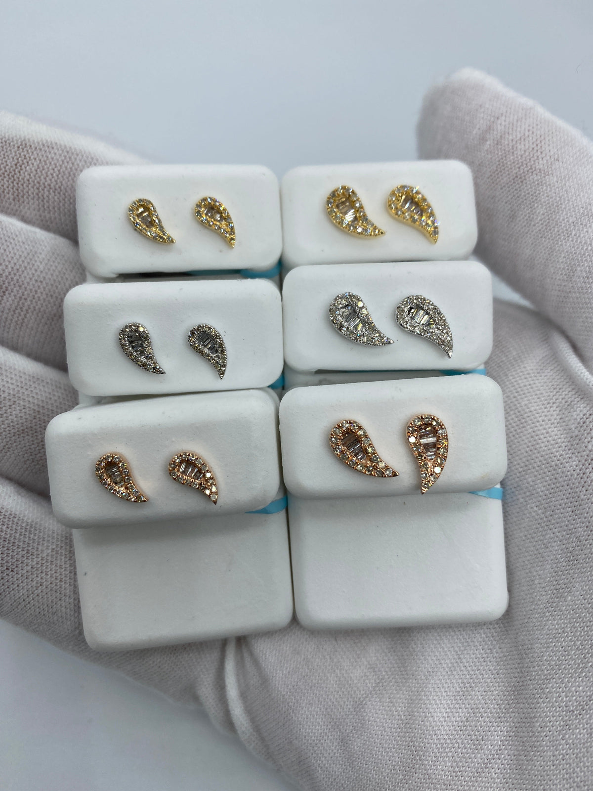 14K Gold Small Tear Shape Diamond Baguette Earrings - additional product view 7