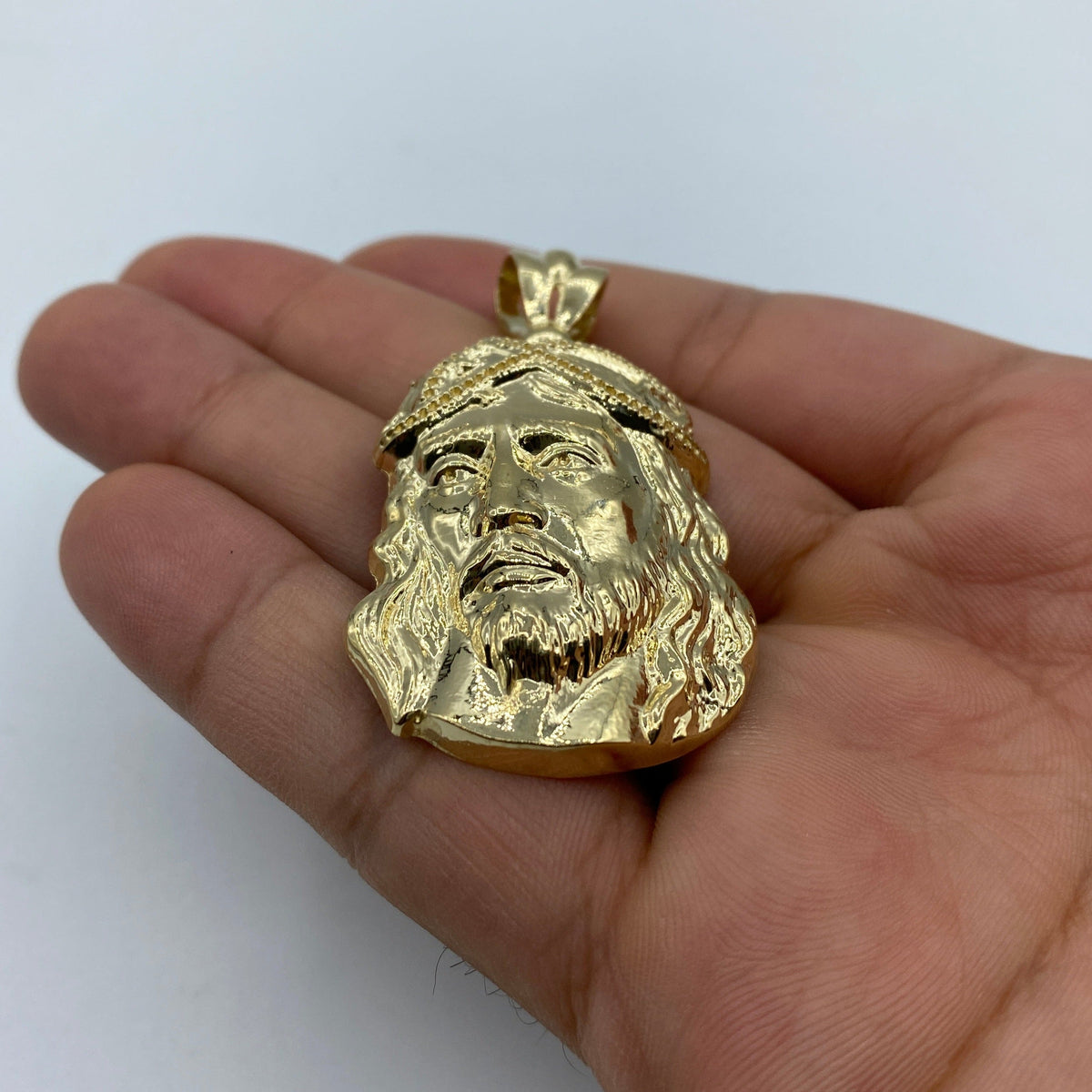 14K Gold Jesus Head Pendant 2.3 in - additional product view 5
