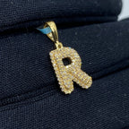 14K Gold Initial R Bubble Diamond Pendant - additional product view 3