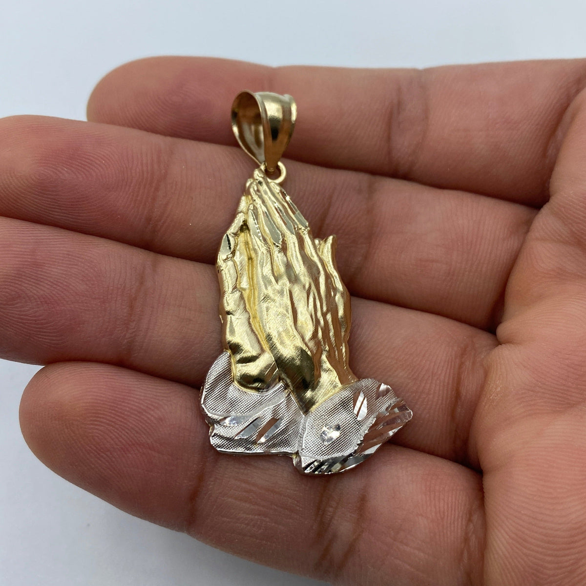 14K Gold Praying Hands Pendant 2.0 in - additional product view 4