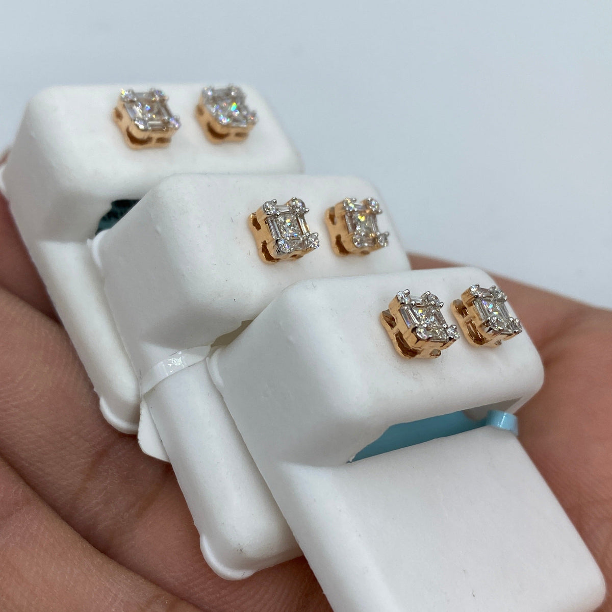 14K Gold Diamond Baguette Stud Earrings - additional product view 4