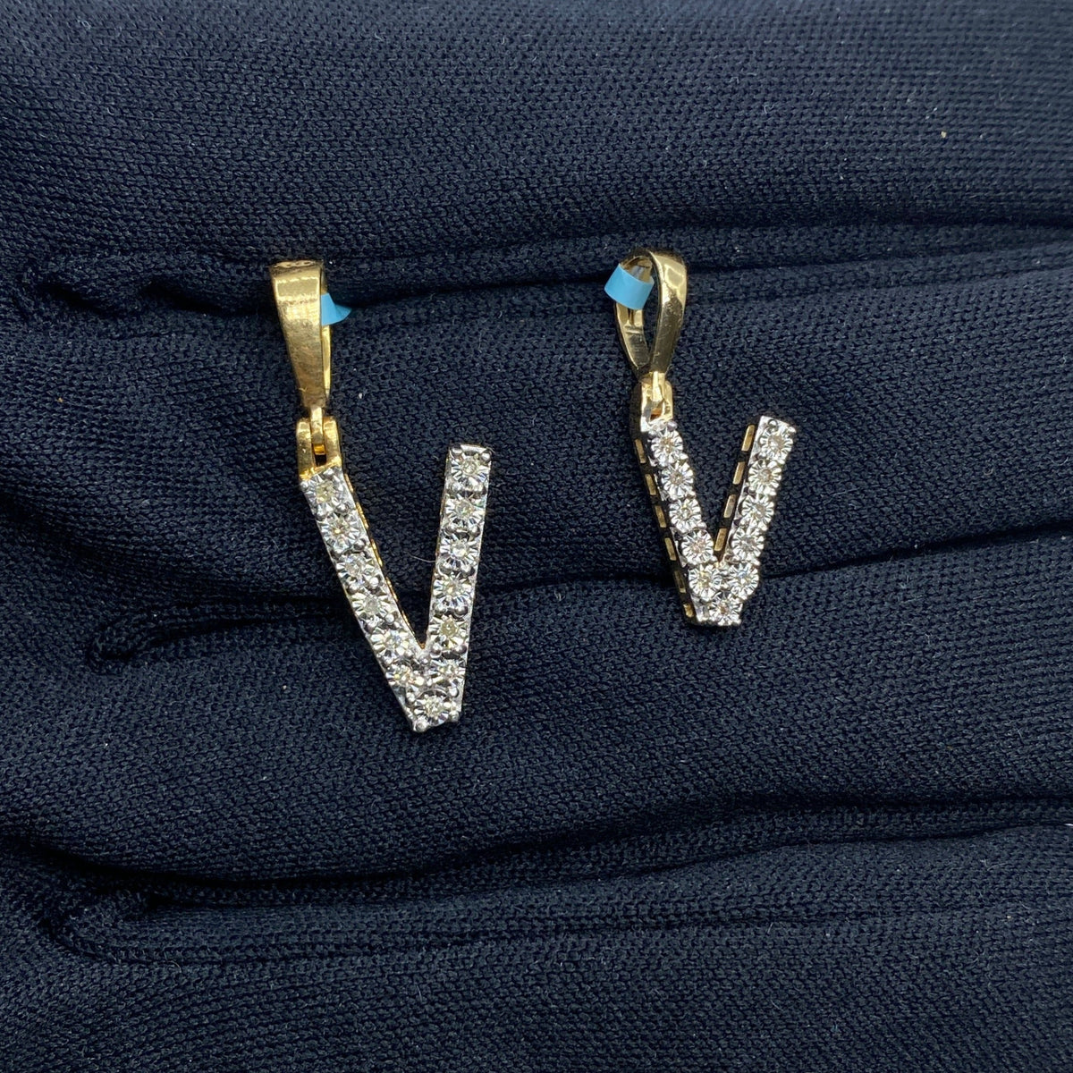 14K Gold Single Stone Initial V Diamond Pendant - main product photo