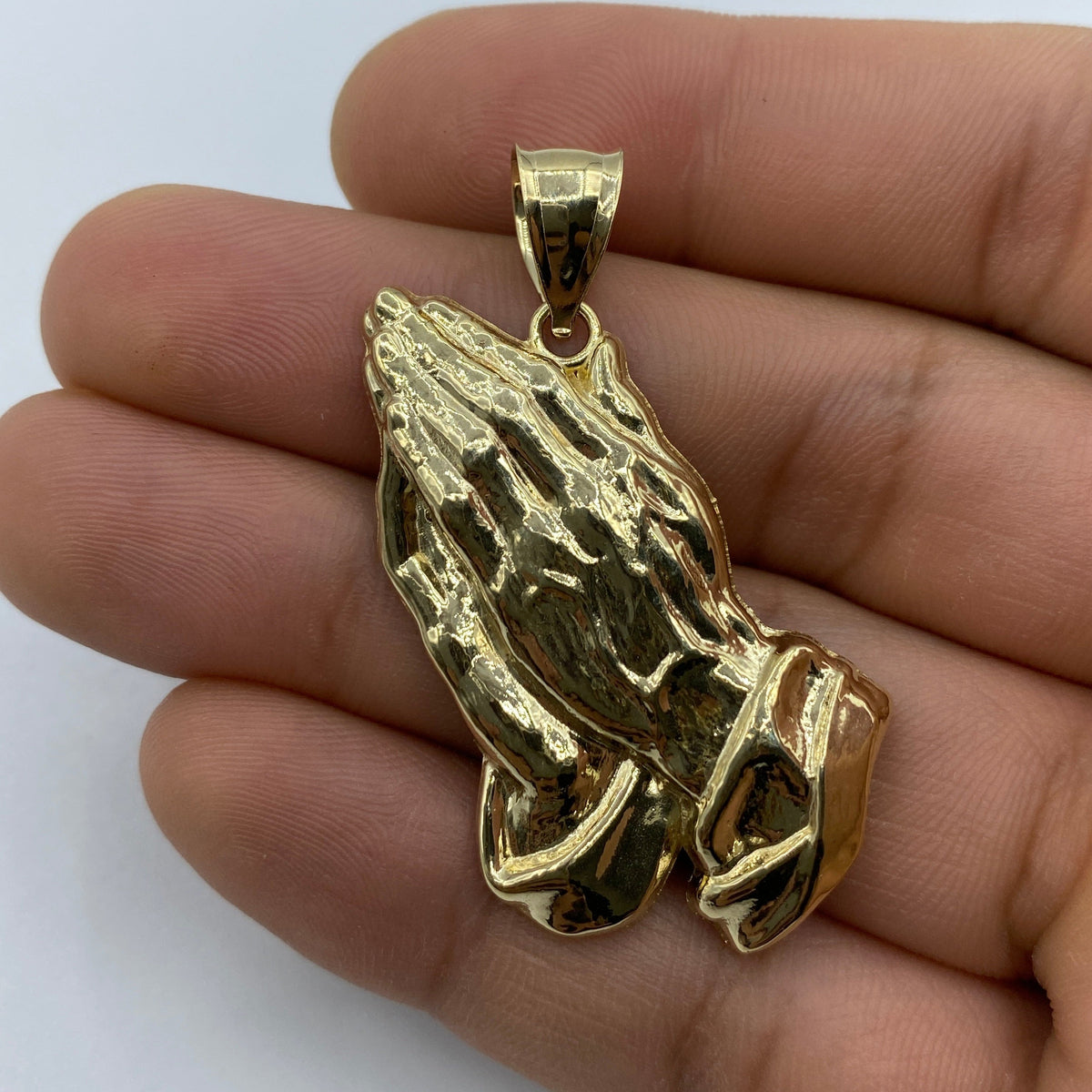 14K Gold Praying Hands Pendant 1.8 in - additional product view 2