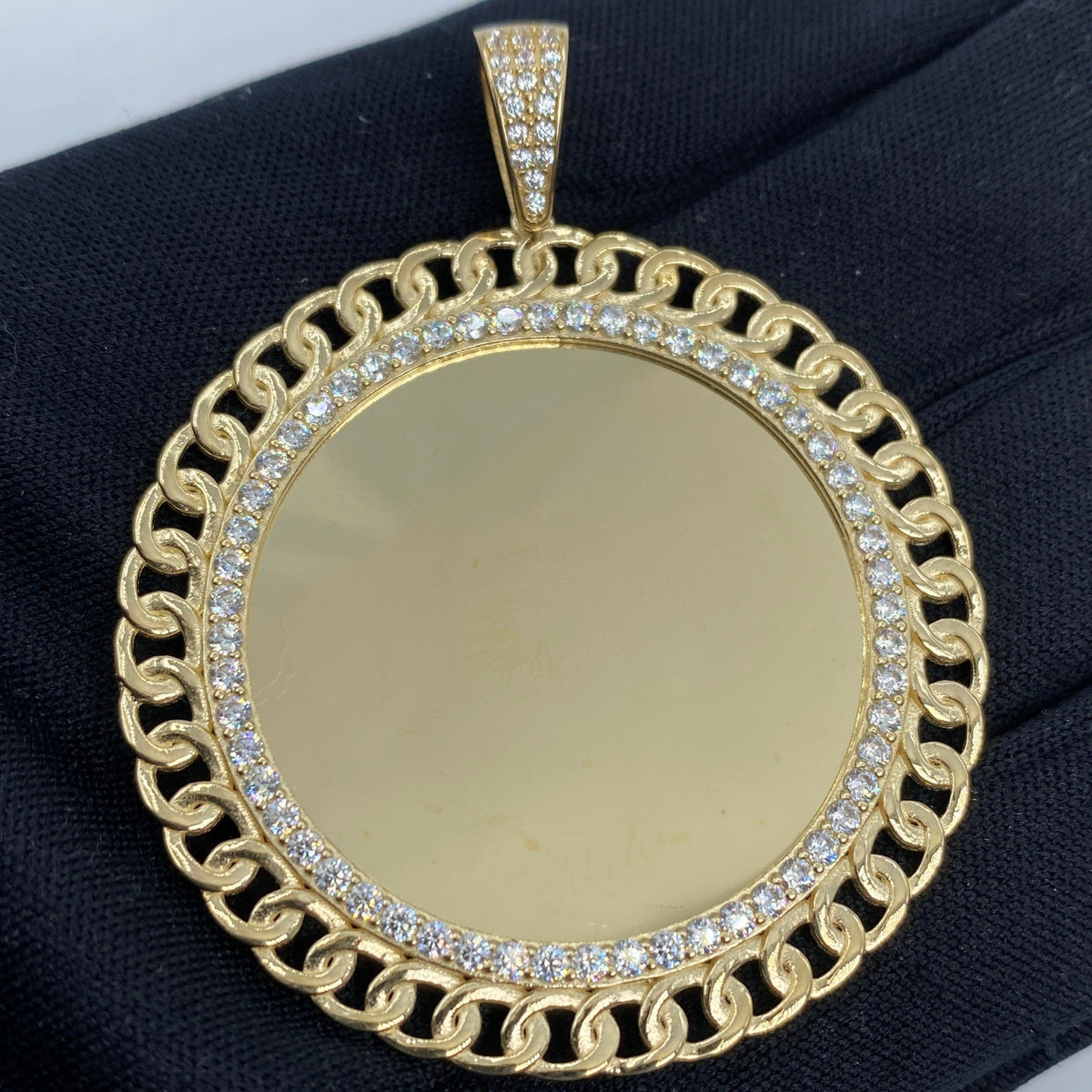 14K Gold Cuban Round Picture Photo CZ Pendant - additional product view 2
