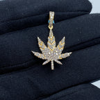 14K Gold Weed Cannabis Ganja Diamond Pendant - additional product view 2