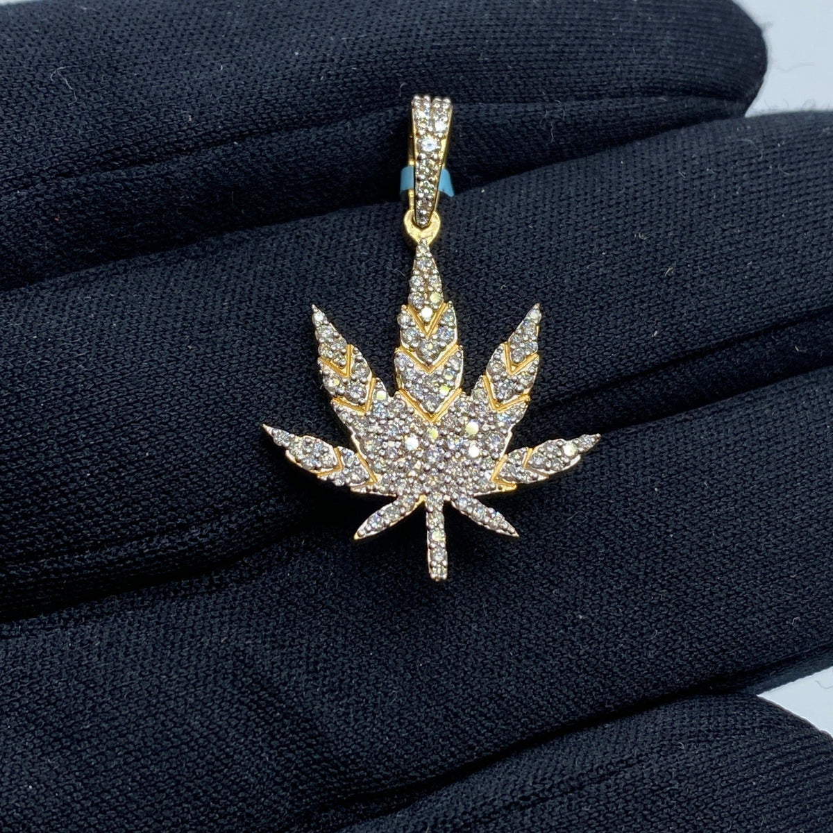 14K Gold Weed Cannabis Ganja Diamond Pendant - additional product view 2