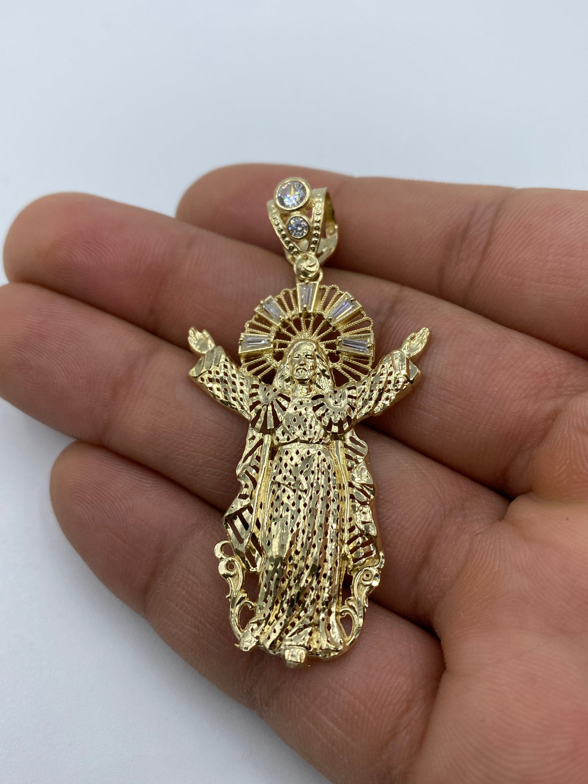 14K Gold Jesus with Halo Pendant 2.25 in - additional product view 6