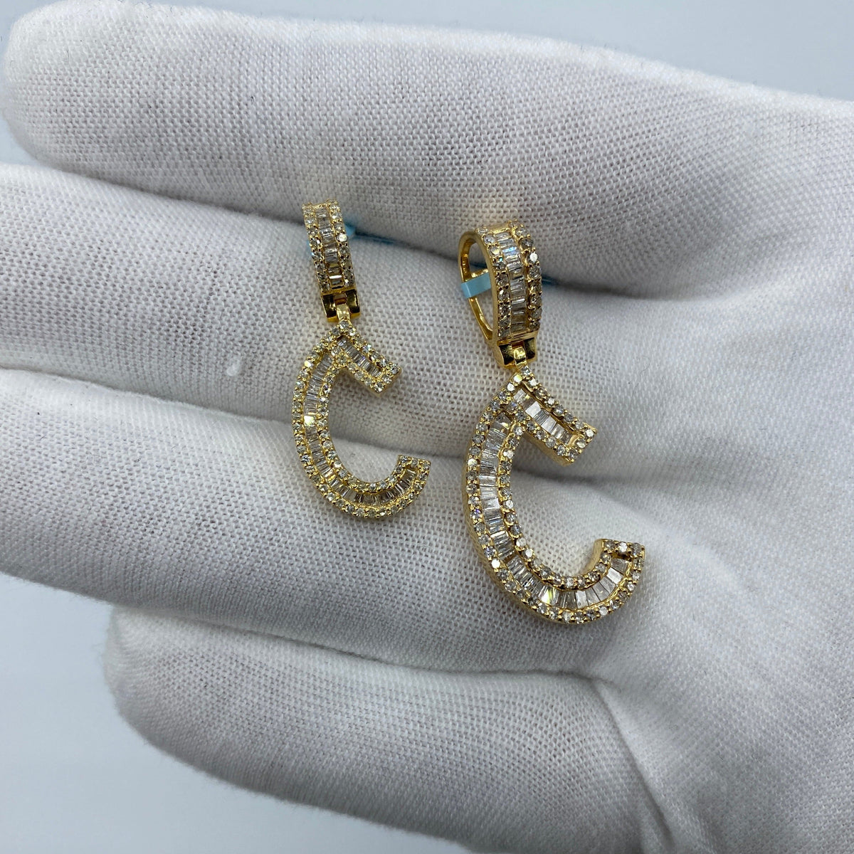 14K Gold Initial C Diamond Baguette Pendant - additional product view 2