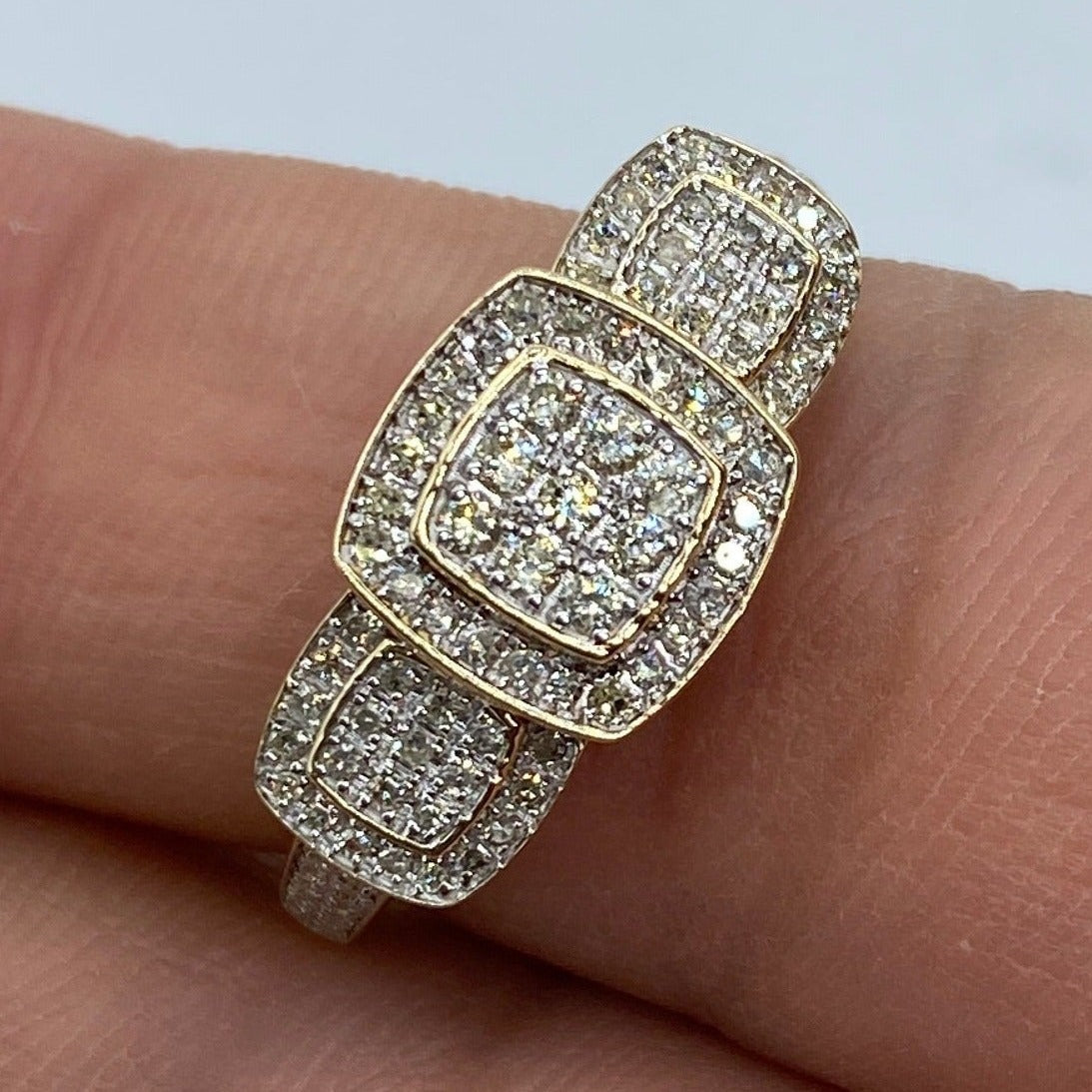 14K Gold Rounded Tri-Stone Square Cluster Diamond Engagement Ring - additional product view 2