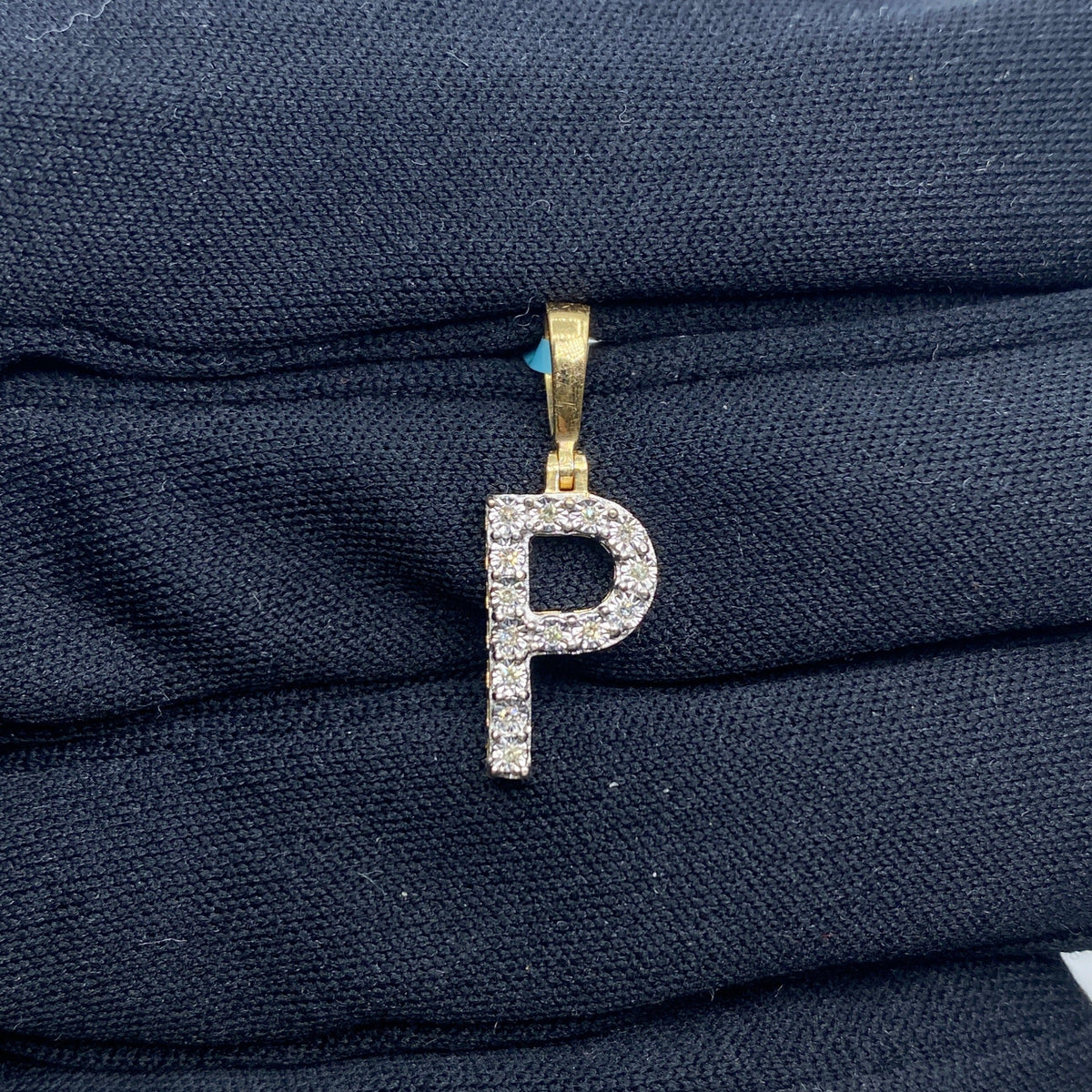 14K Gold Single Stone Initial P Diamond Pendant, Small - close-up product photo