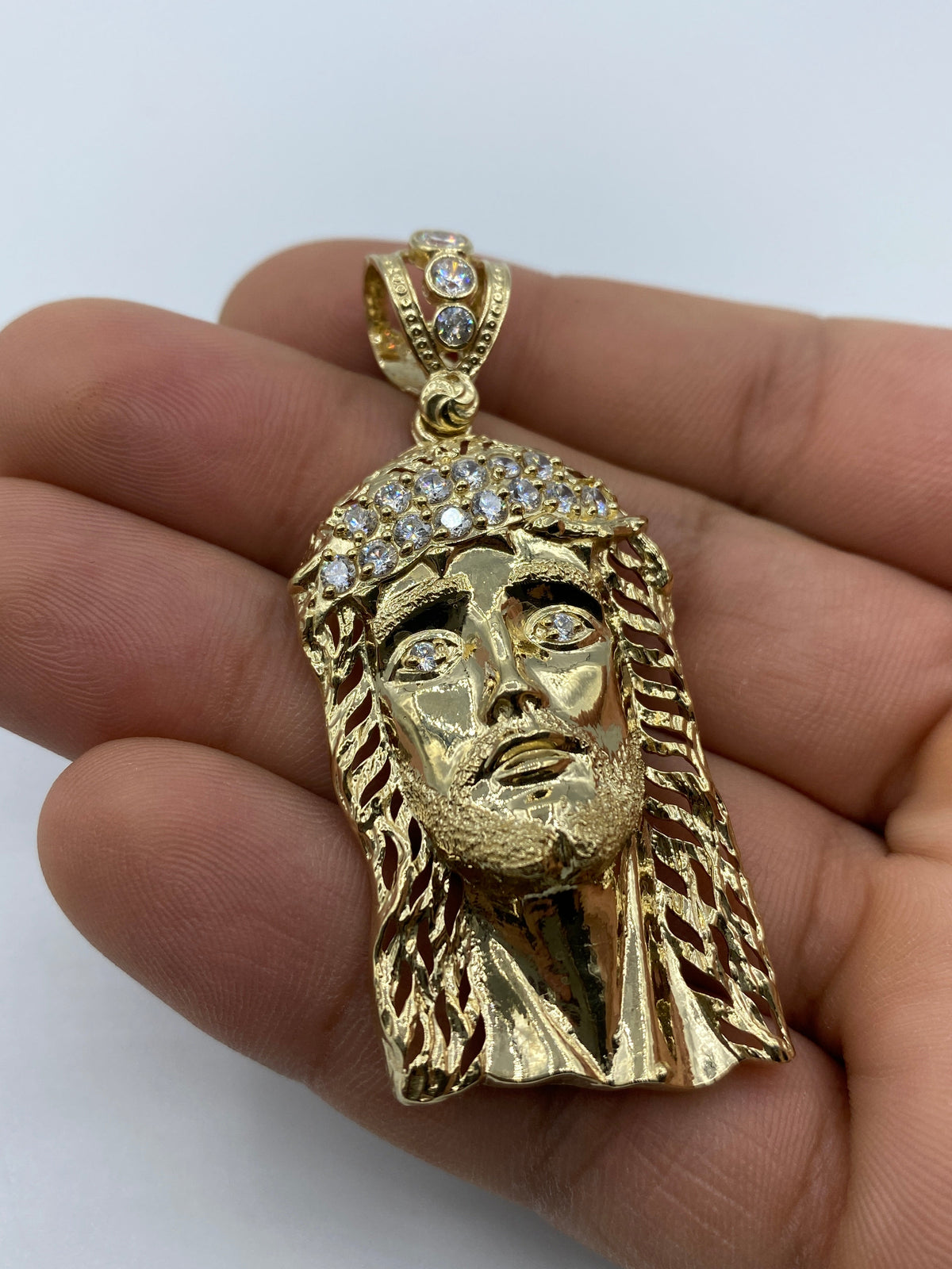 14K Gold Jesus Head Pendant 2.5 in - additional product view 3
