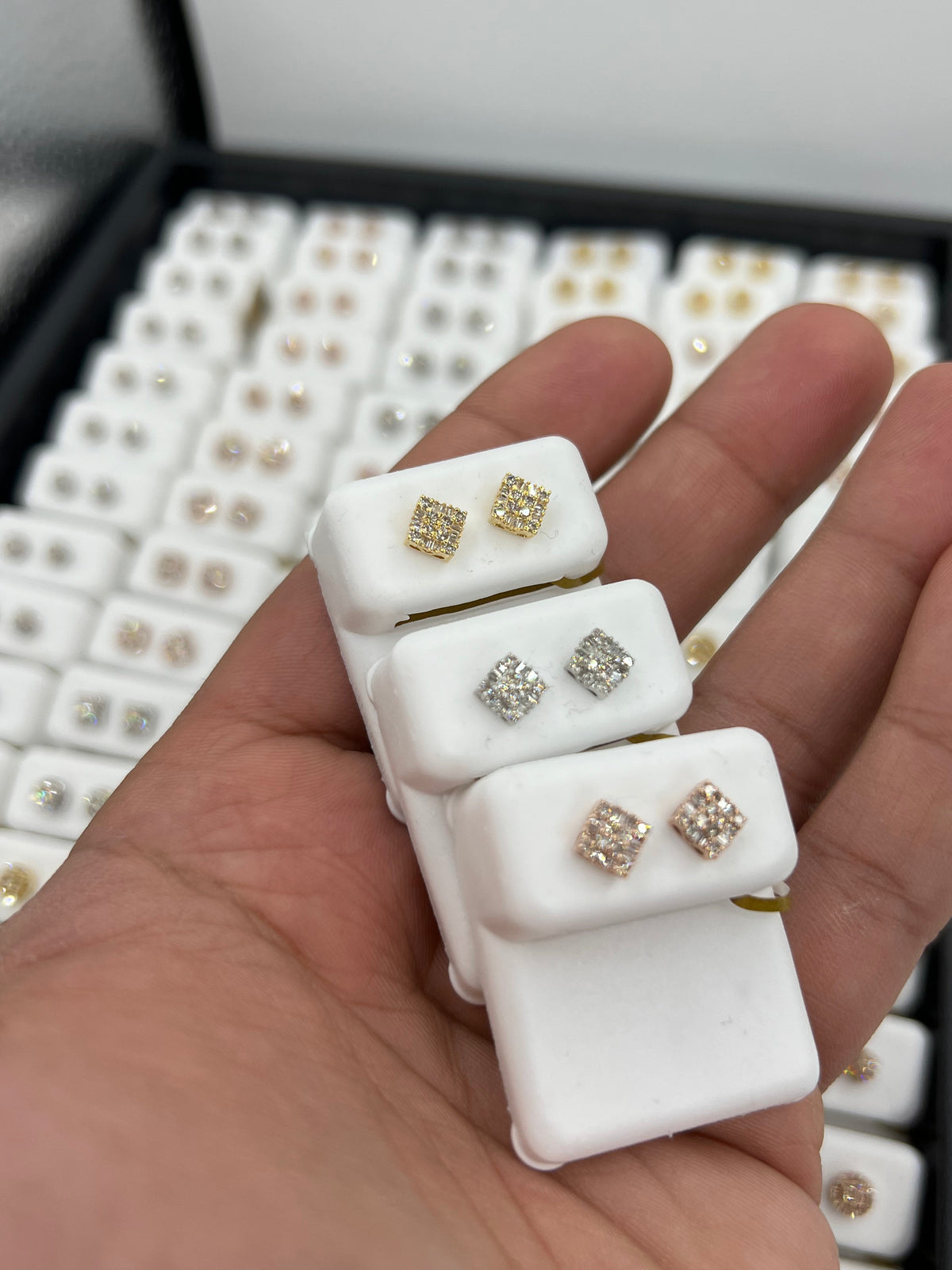 10K Gold Square Baguette Diamond Earrings - additional product view 3