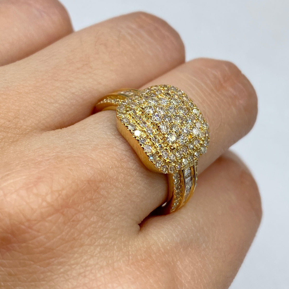 14K Gold Champion Square Diamond Baguette Ring in yellow gold - close-up product photo