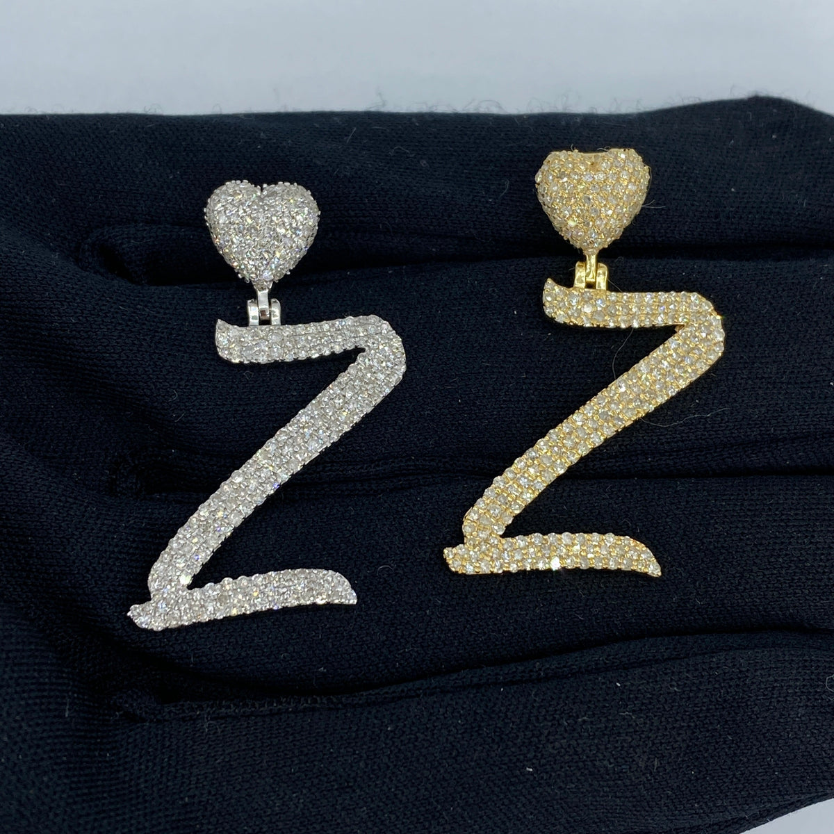 14K Gold Script Initial Letter Heart Diamond Pendants Full Collection in yellow gold - close-up product photo