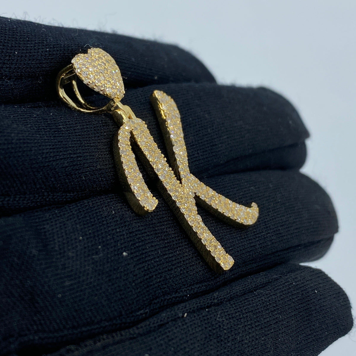14K Gold Initial K Script Heart Diamond Pendant - additional product view 5