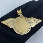 14K Gold Circle Angel Wings Picture Photo CZ Pendant - additional product view 4