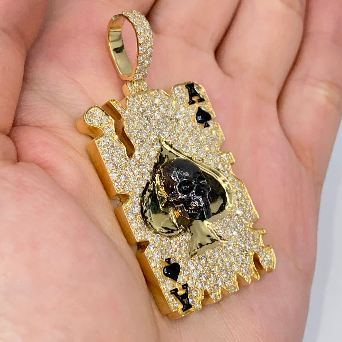 10K Gold Skull Ace of Spades Card Diamond Pendant - additional product view 8