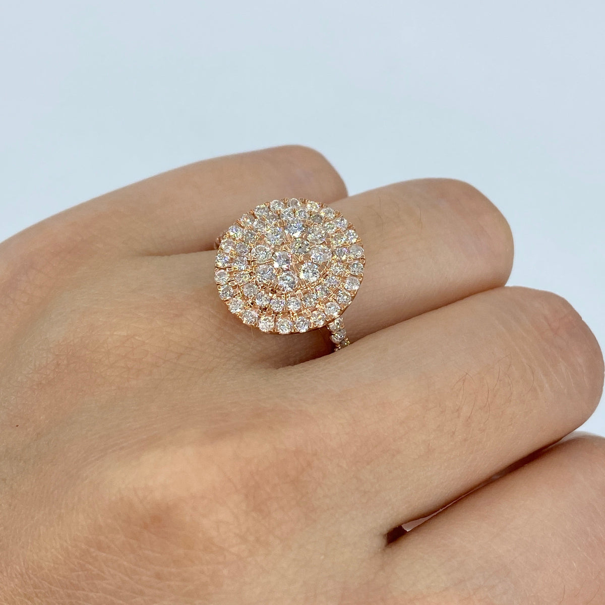 14K Gold Jumbo Cake Circle Diamond Engagement Ring in rose gold - close-up product photo