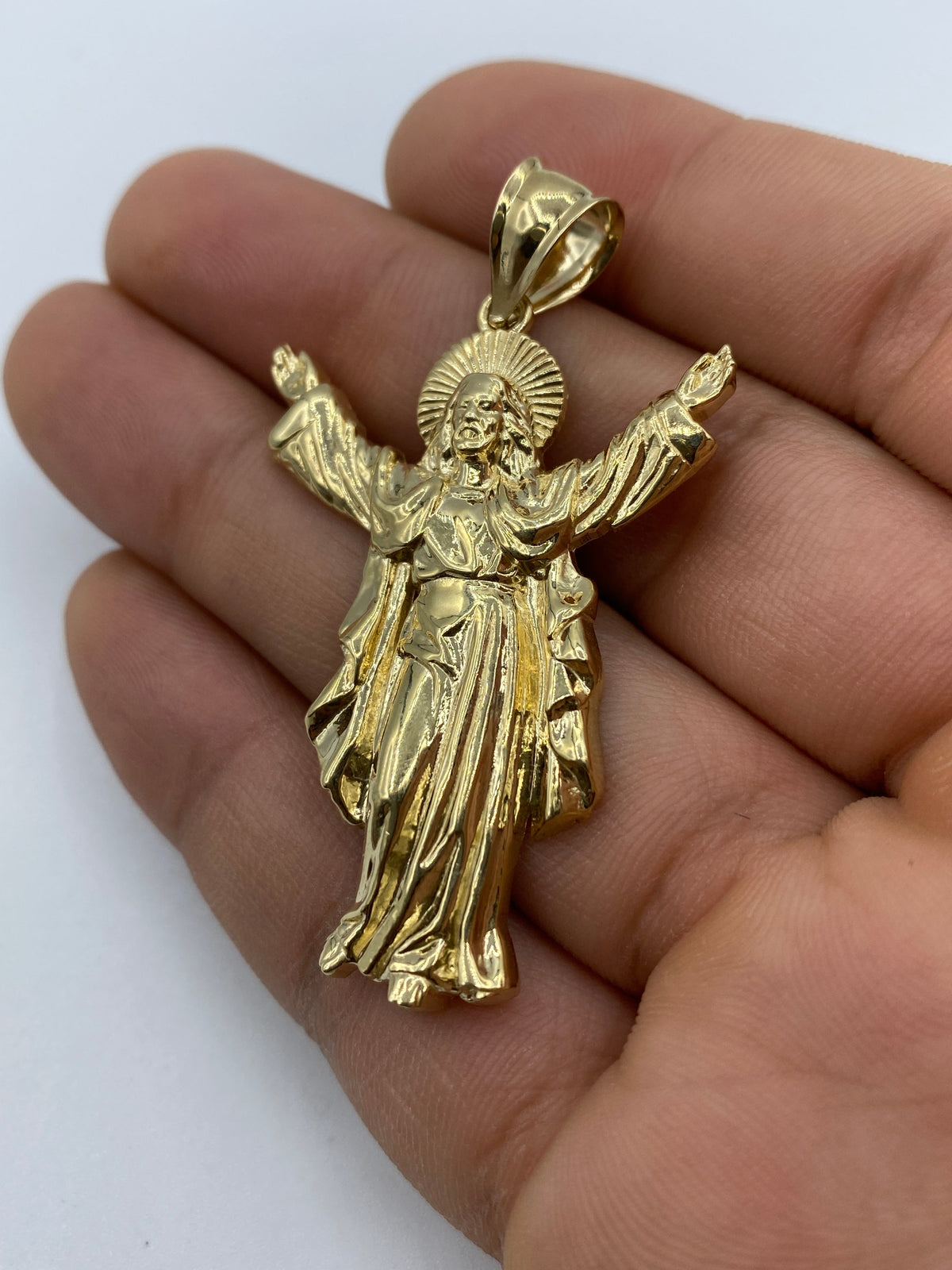 14K Gold Jesus with Halo Pendant 2.2 in - additional product view 3
