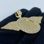 14K Gold Circle Angel Wings Picture Photo CZ Pendant - additional product view 3